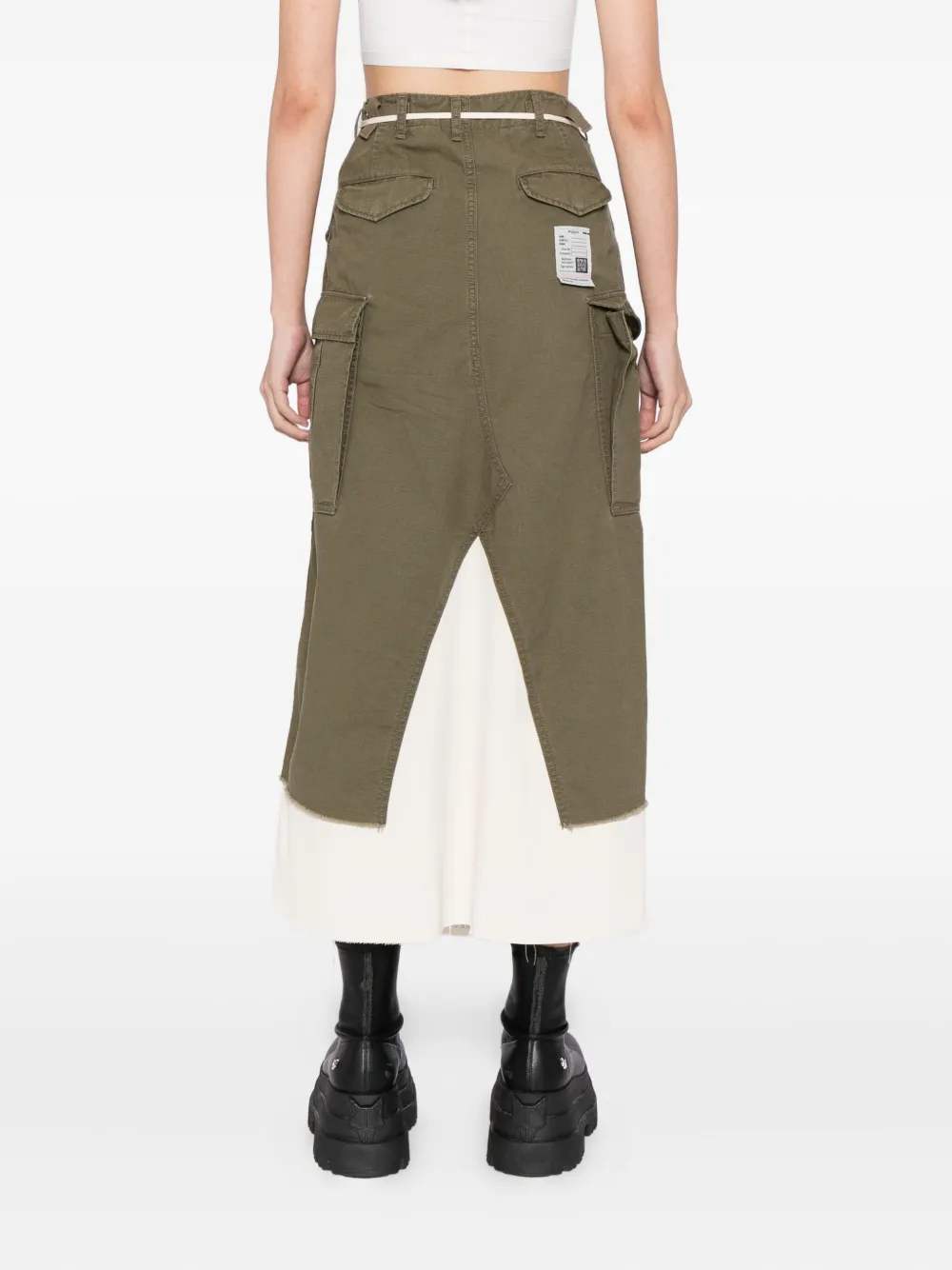 Miharayasuhiro Distressed Cotton Cargo Skirt In Green