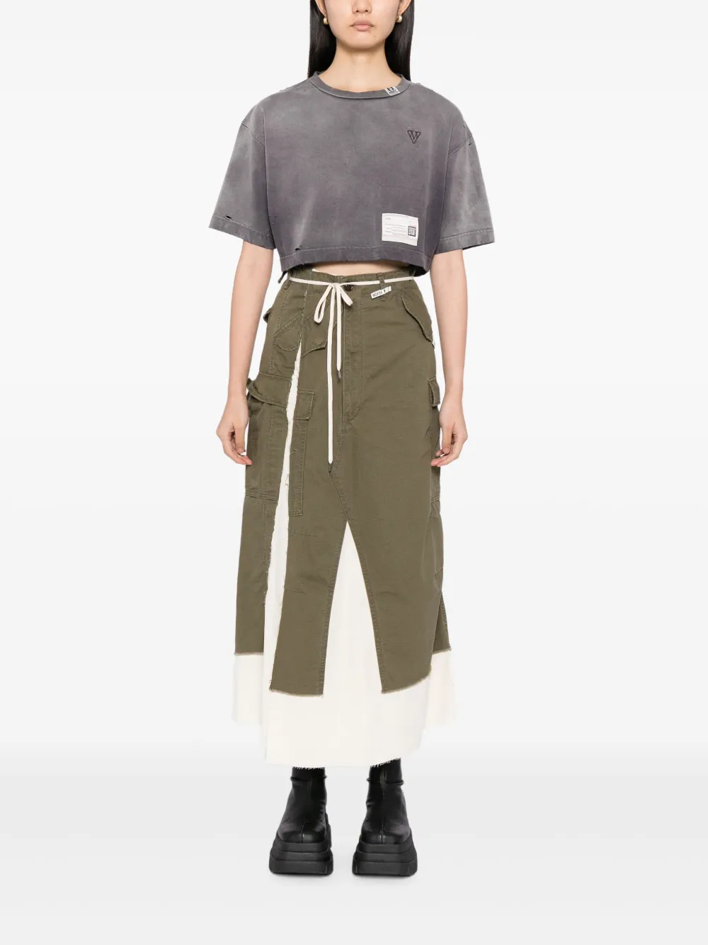 Maison MIHARA YASUHIRO Gerafelde katoenen cargo rok - Groen