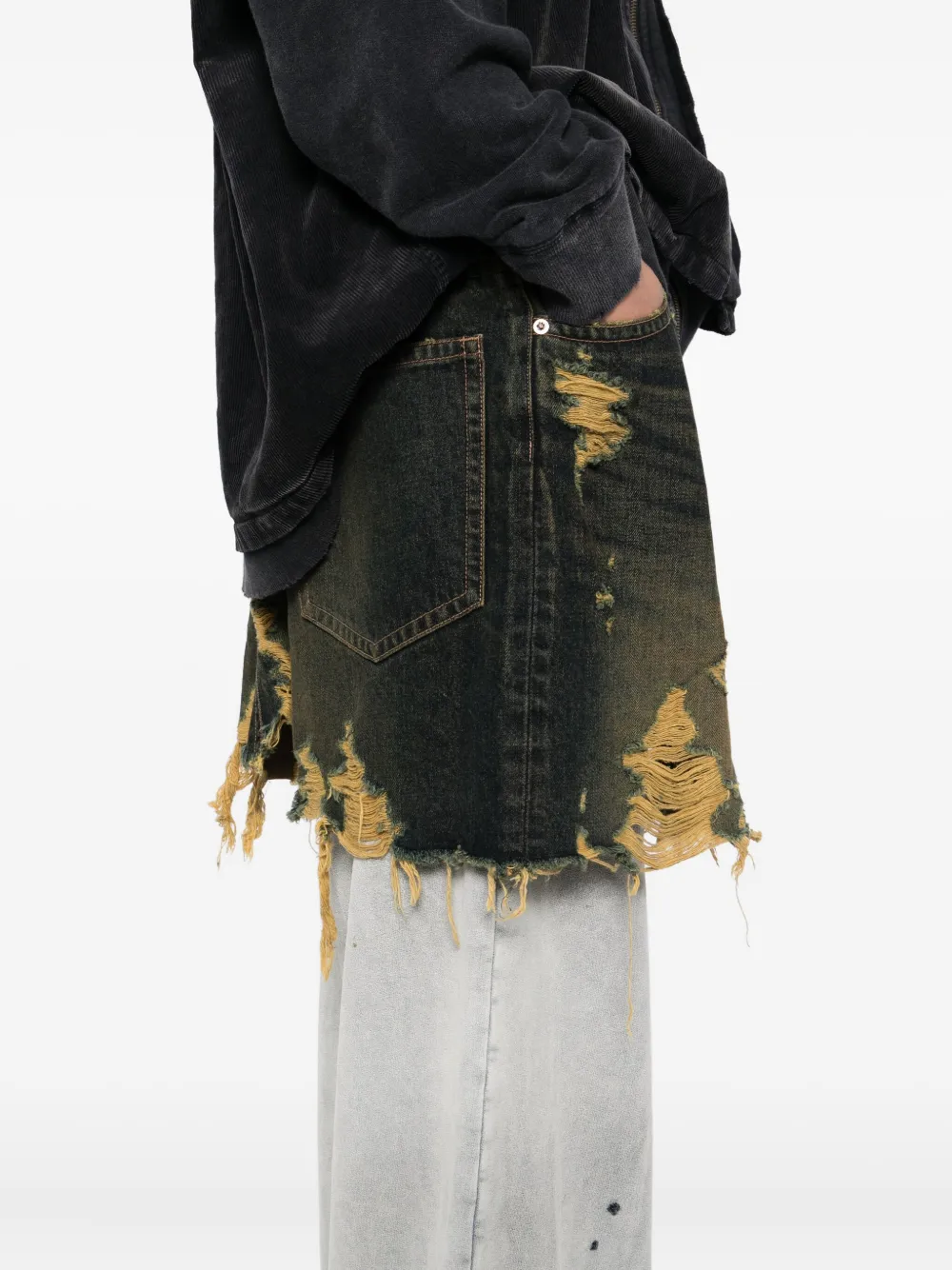 Miharayasuhiro Distressed Cotton Trouser-skirt In Gray
