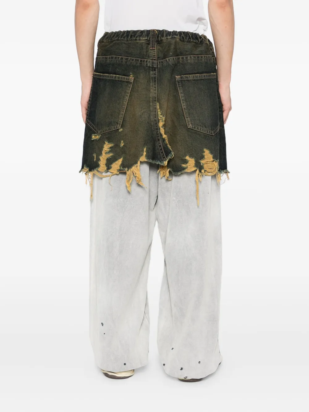 Miharayasuhiro Distressed Cotton Trouser-skirt In Gray