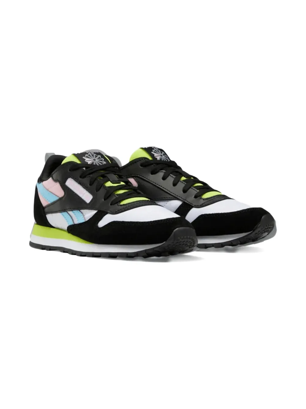 Reebok Kids CL LTHR "Black Pink Light Blue" sneakers