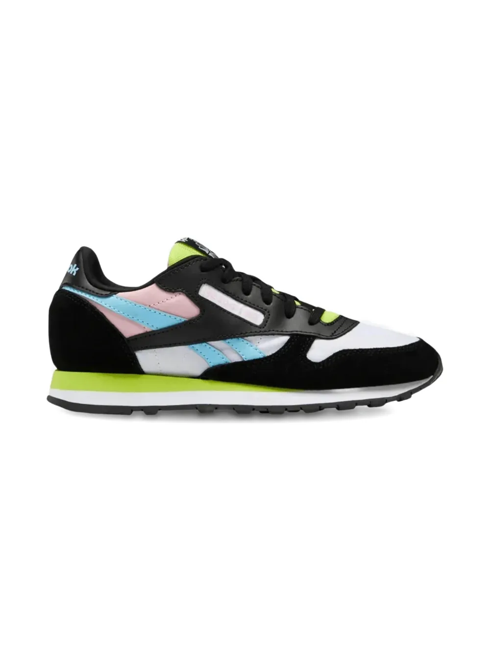 Reebok Kids CL LTHR Black/Pink/Light Blue sneakers - Zwart