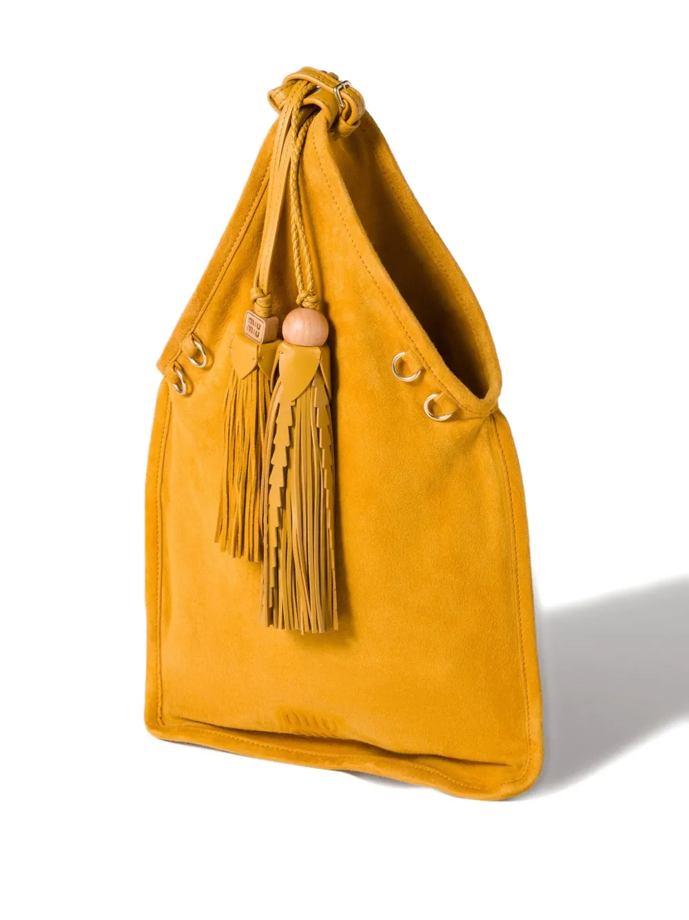 Miu Leren shopper met kwastje Geel