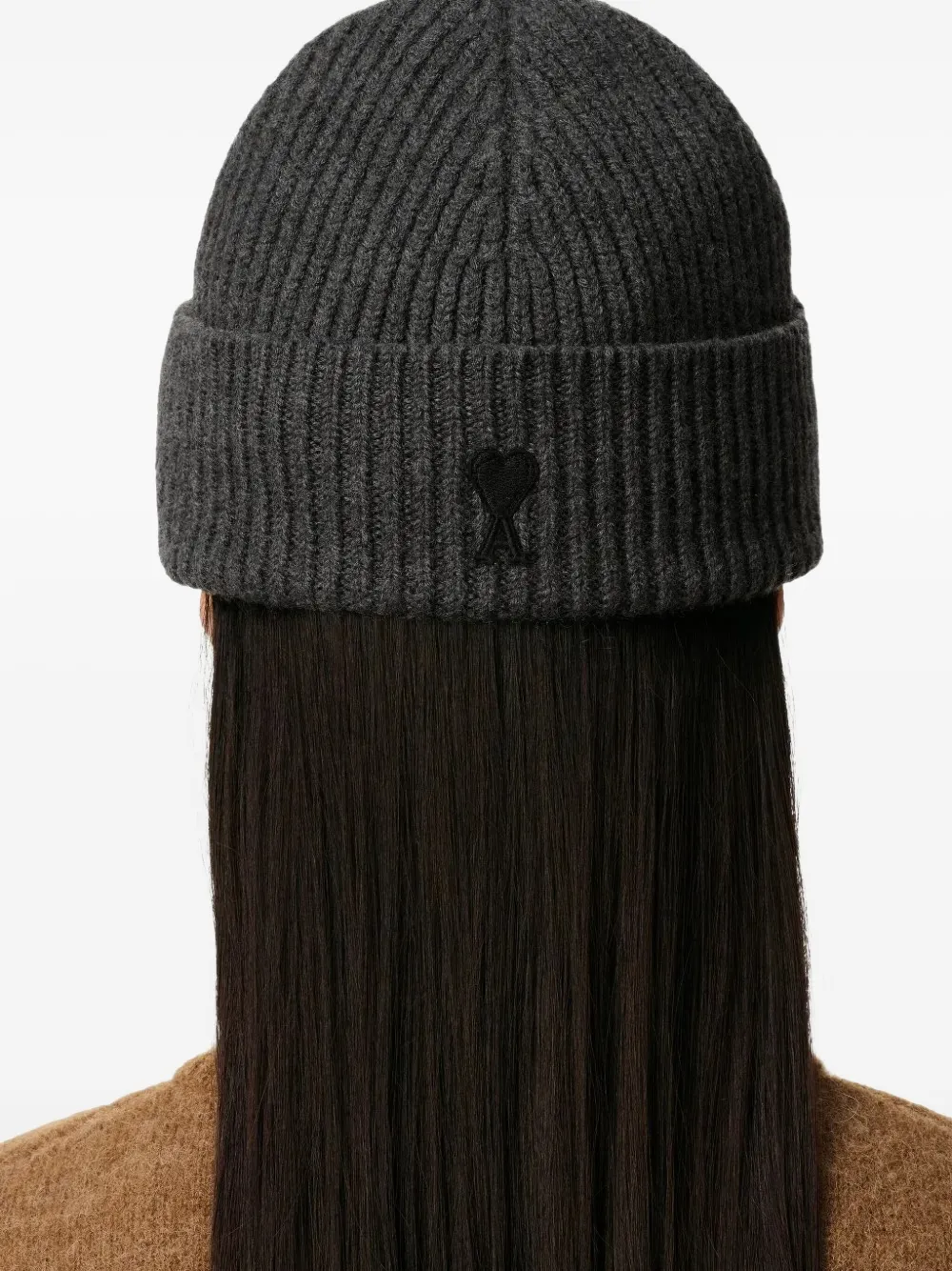 Ami Alexandre Mattiussi Ribbed Heart-logo Beanie Hat In Gray