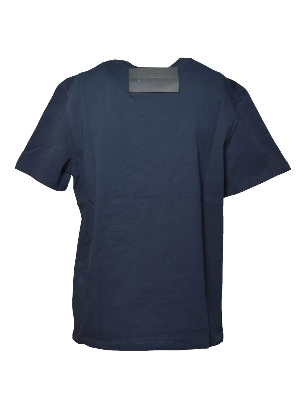 Jil Sander White Cotton T-shirt With Leather Applique In Blue