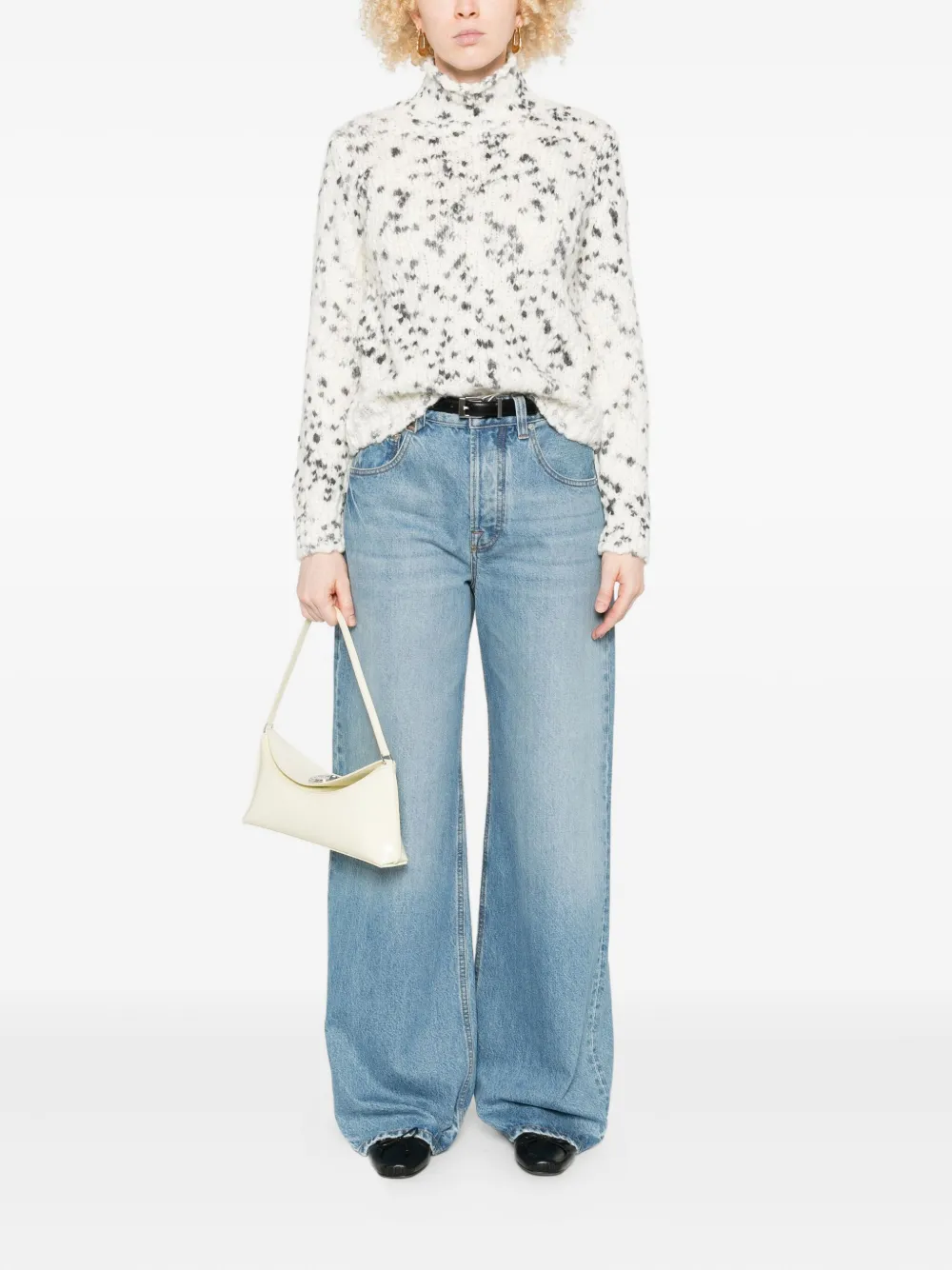 Kangra Cashmere High-neck Speckled Knit Sweater In White
