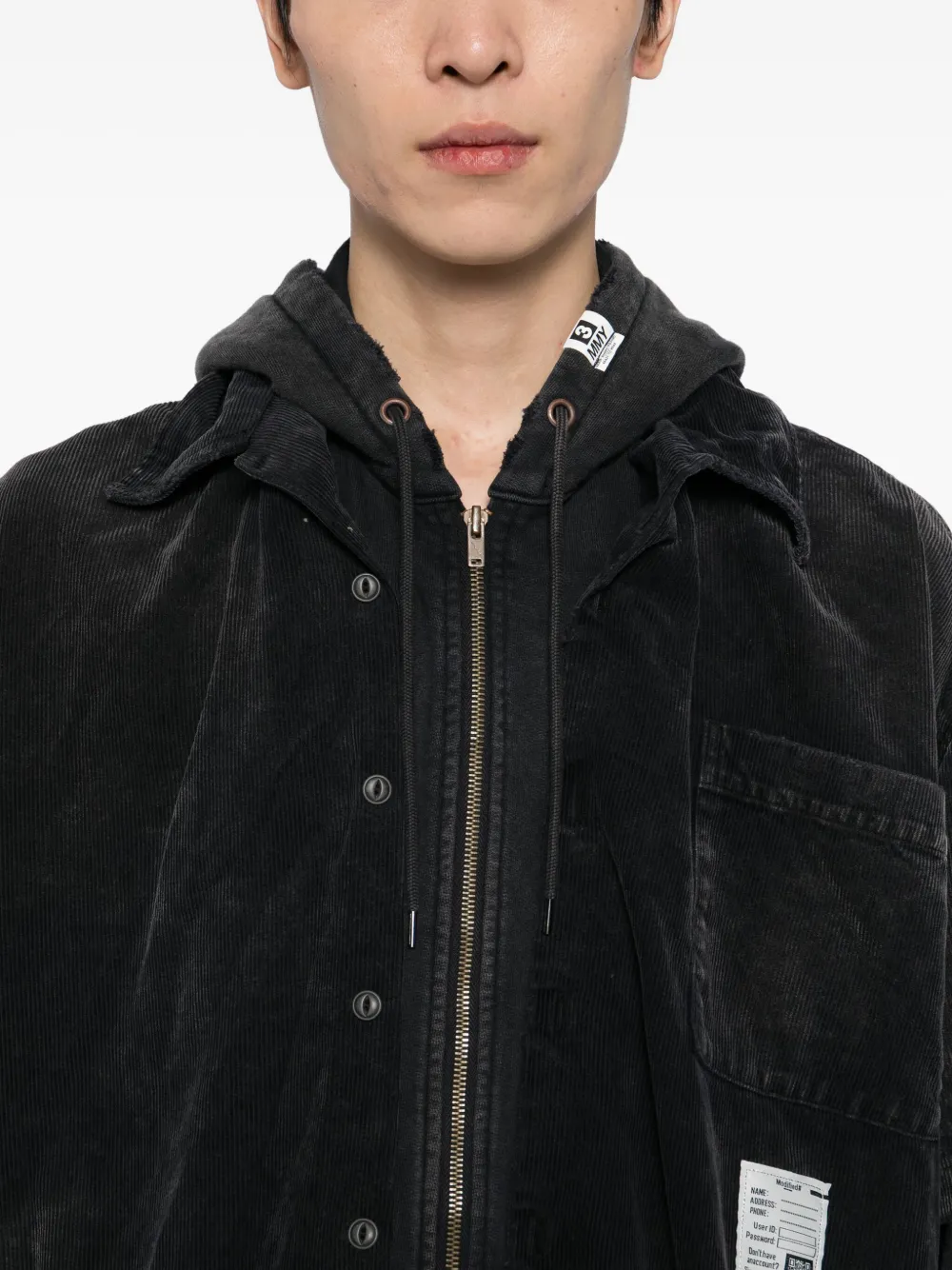 Miharayasuhiro Layered Corduroy Hoodie In Black