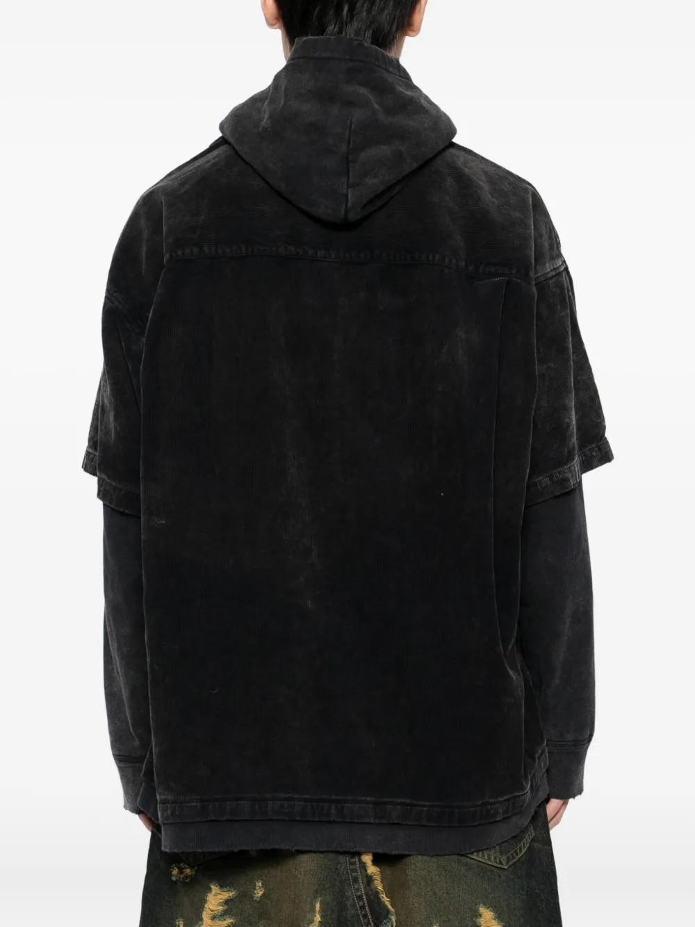 Miharayasuhiro Layered Corduroy Hoodie In Black