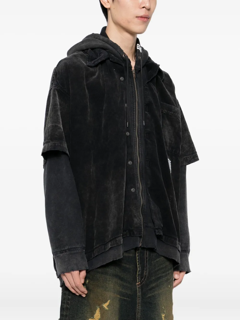 Miharayasuhiro Layered Corduroy Hoodie In Black
