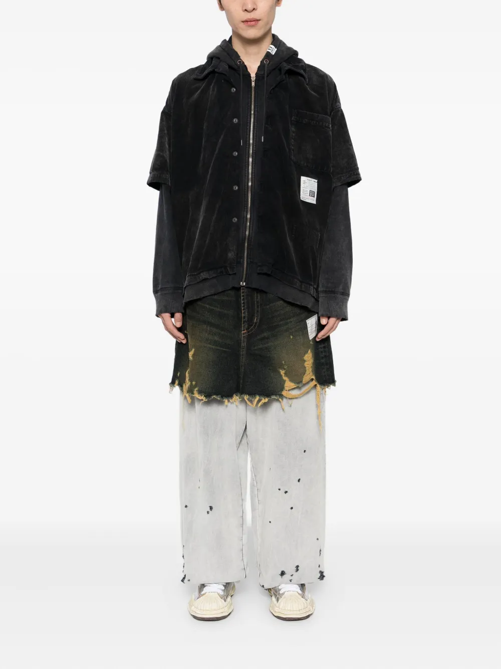 Miharayasuhiro Layered Corduroy Hoodie In Black