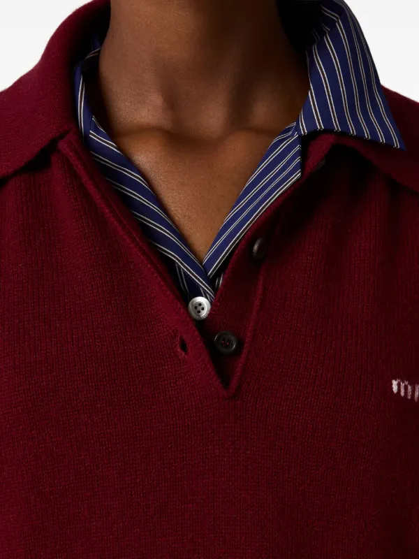 Miu Miu polo-neck Intarsia Logo Sweater | Red | FARFETCH