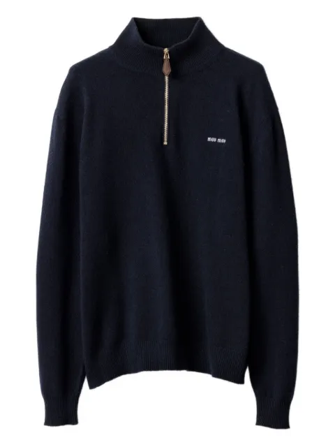 Miu Miu suede-patch half-zip sweater