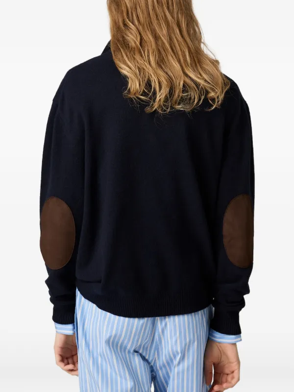 Miu Miu Cashmere And Leather Zipper Sweater | Blue | FARFETCH