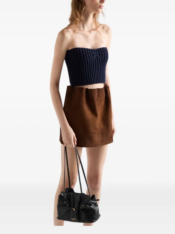 Prada elasticated-waistband Suede Mini Skirt | Brown | FARFETCH