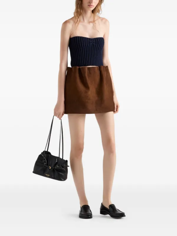 Prada elasticated-waistband Suede Mini Skirt | Brown | FARFETCH