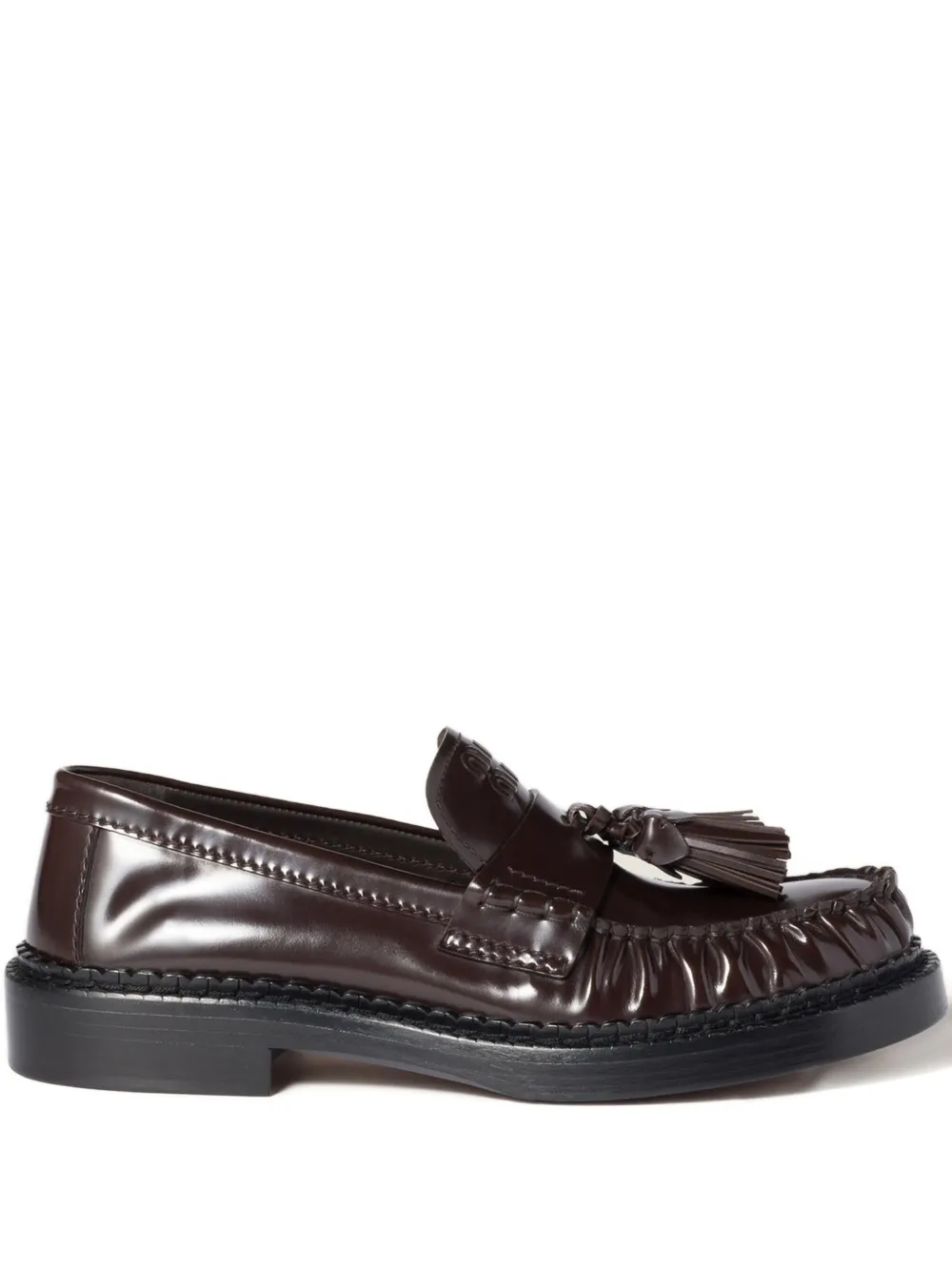Miu Miu Tassel Leather Loafers In Brown
