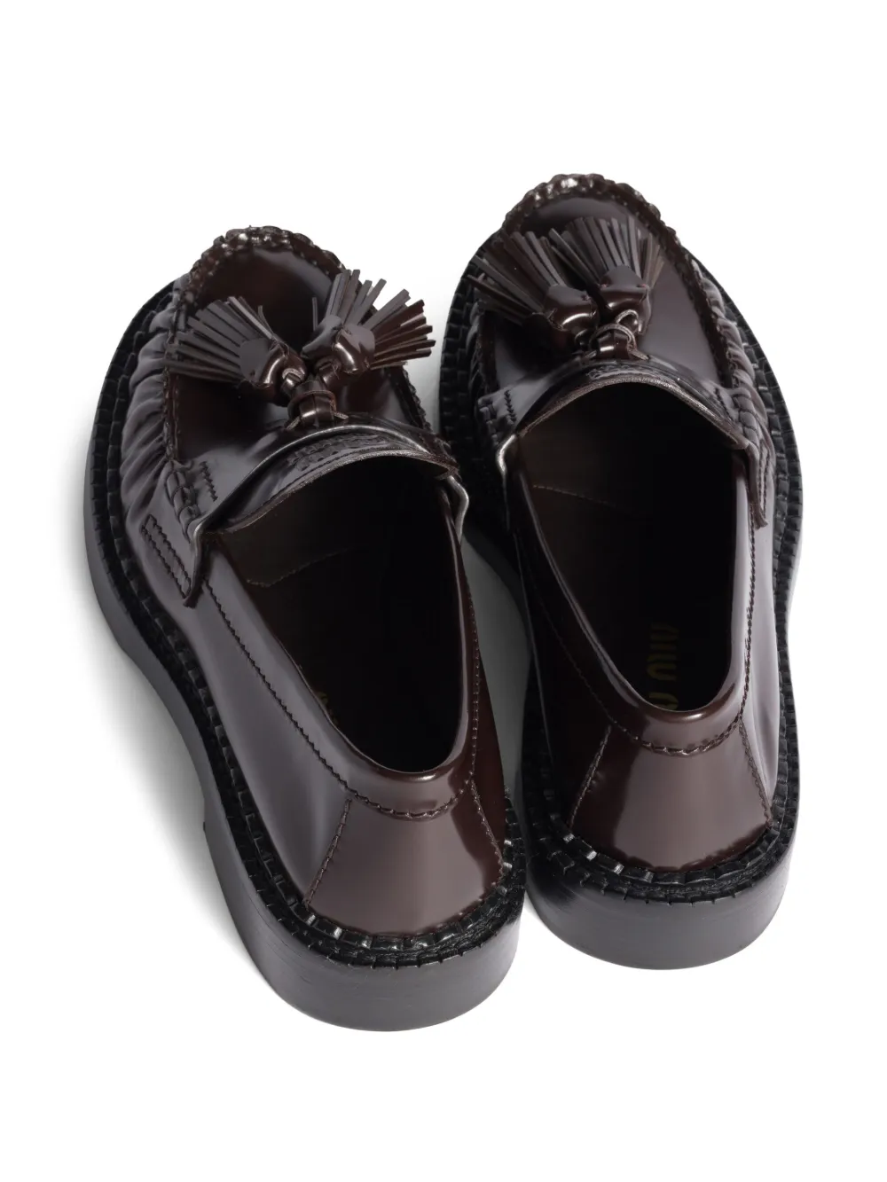 Miu Miu Tassel Leather Loafers In Brown