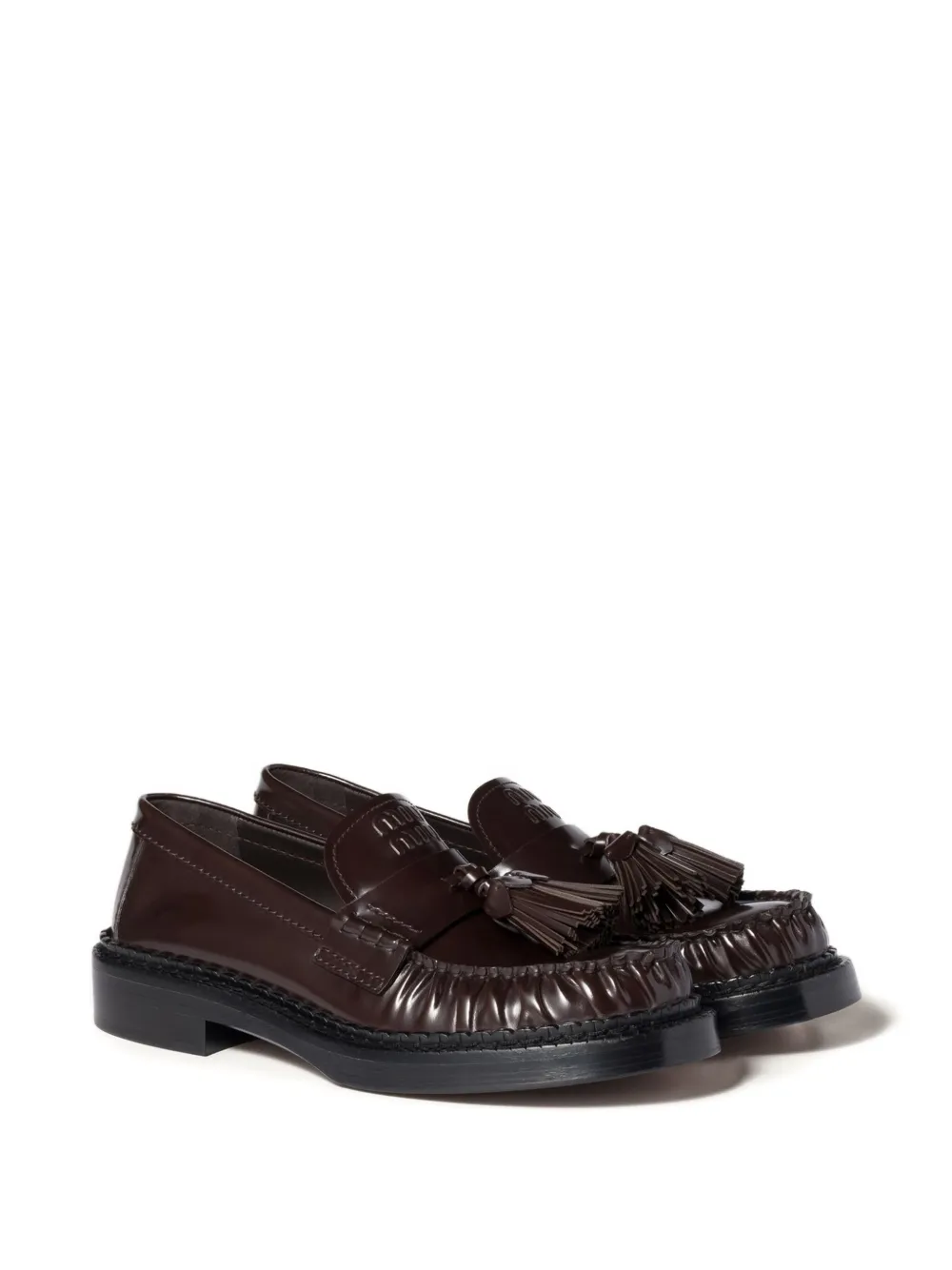 Miu Miu Tassel Leather Loafers In Brown