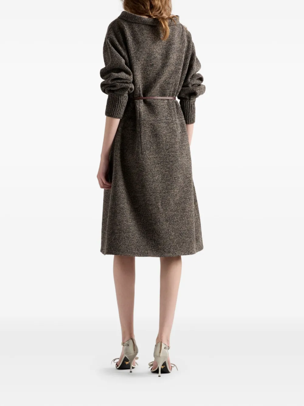 Prada Mouliné wollen midi-jurk Bruin