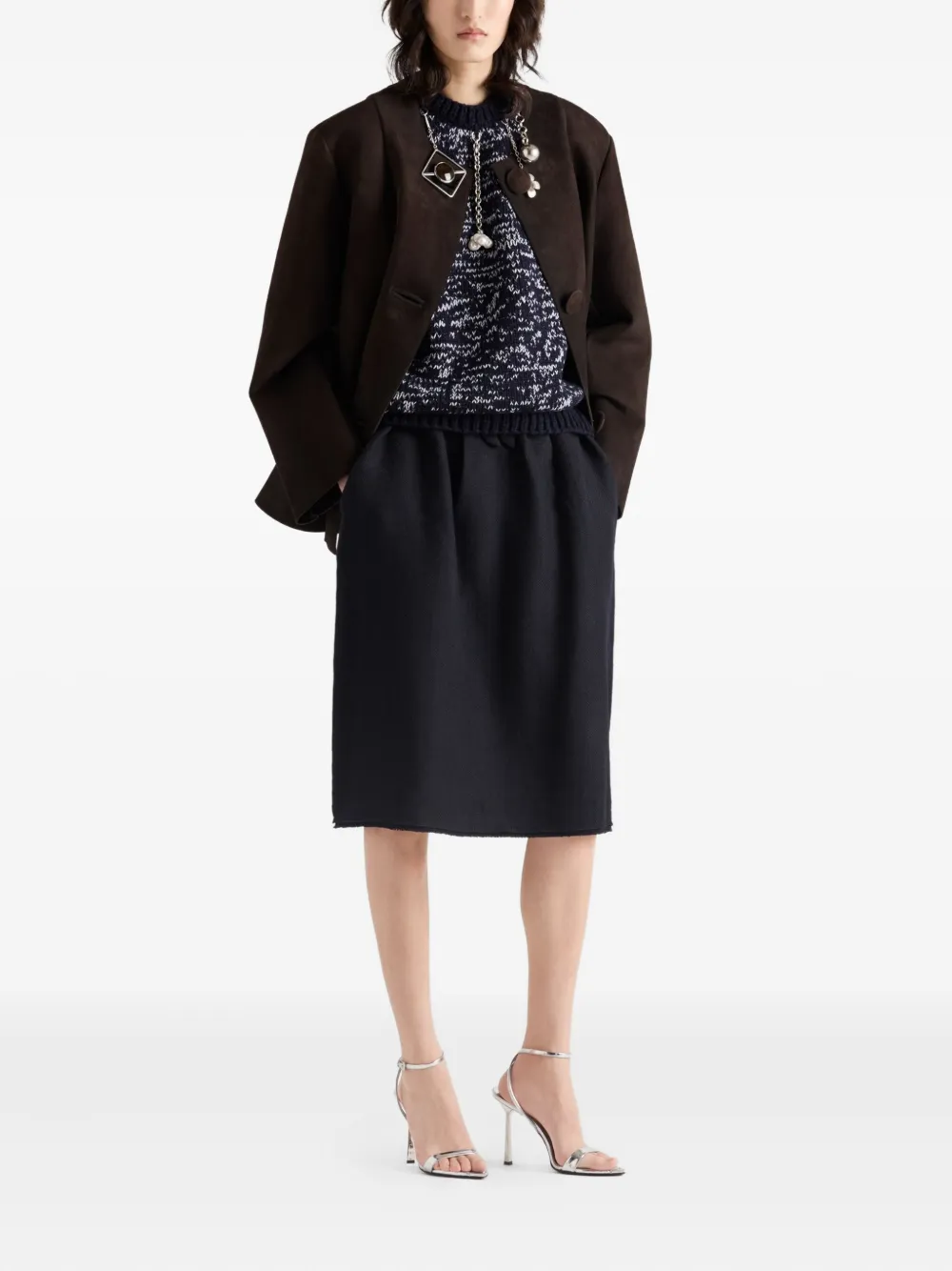 Prada Midi-rok met strikdetail en franje Blauw