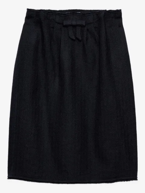 Prada bow-detailed frayed-edge midi skirt