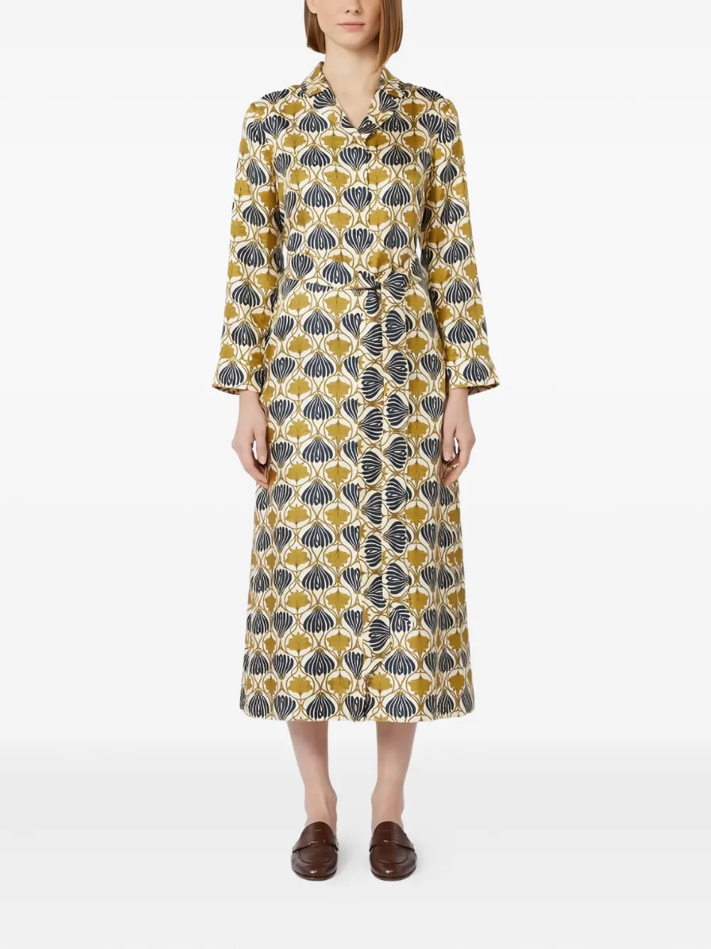 'S Max Mara Albert floral-print belted dress - Geel