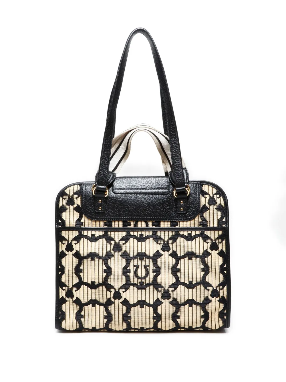 Pre-owned Ferragamo 2015-2024 Iconic Project Raffia Pattern Shoulder Bag In Neutral