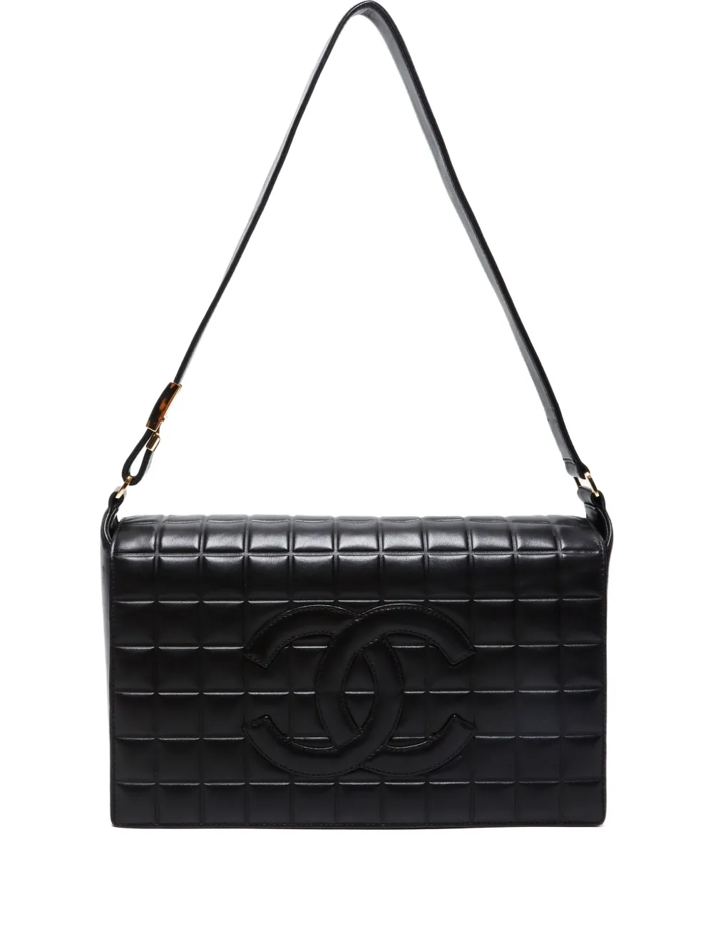 Pre-owned Chanel 2002-2003 Interlocking Cc Choco Bar Shoulder Bag In Black