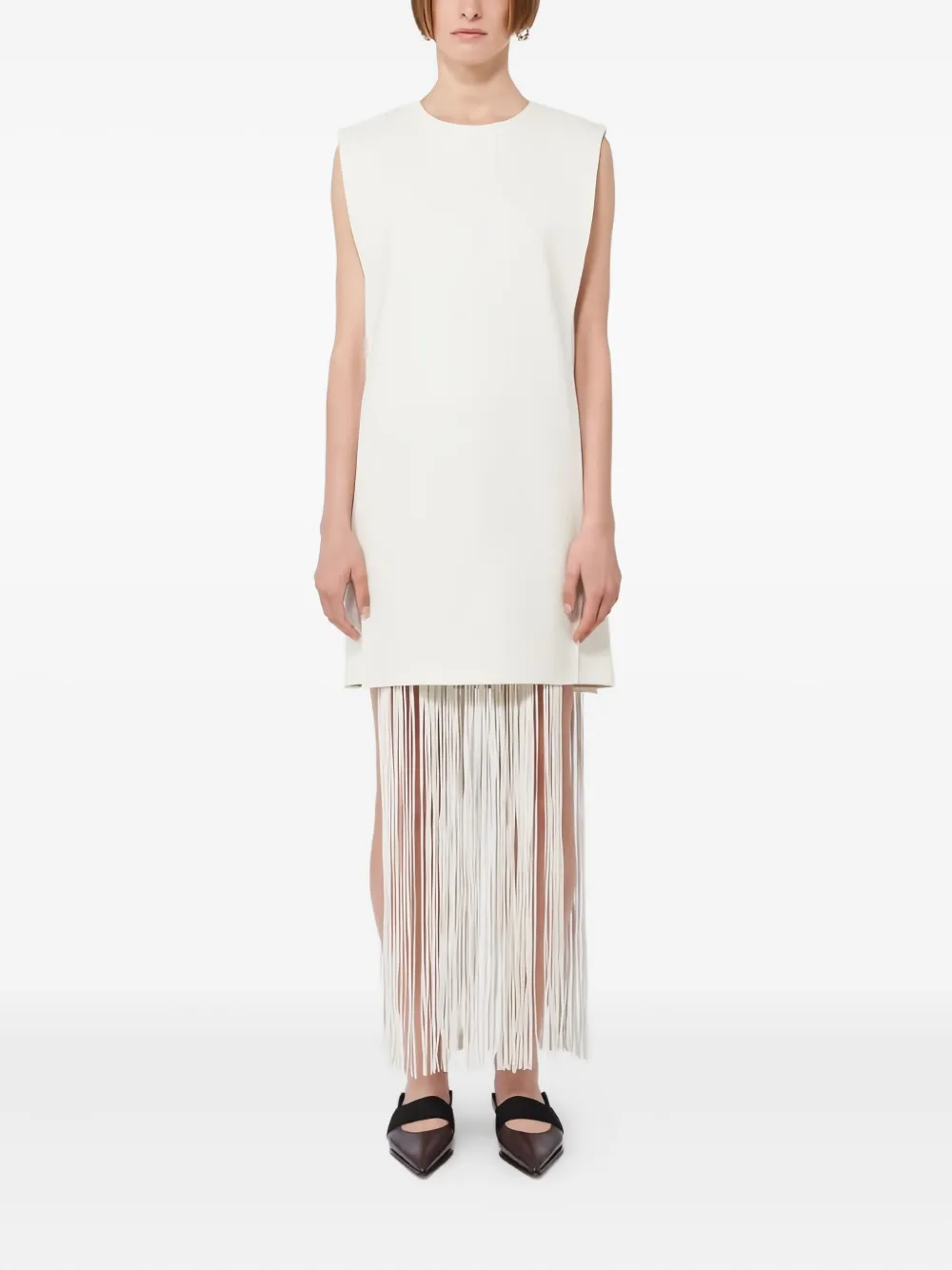 Max Mara sleeveless fringe midi dress Wit
