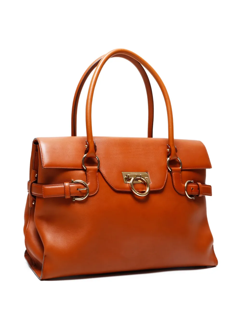 Pre-owned Ferragamo 2000-2015 Gancini Buckle Leather Tote Bag In Brown