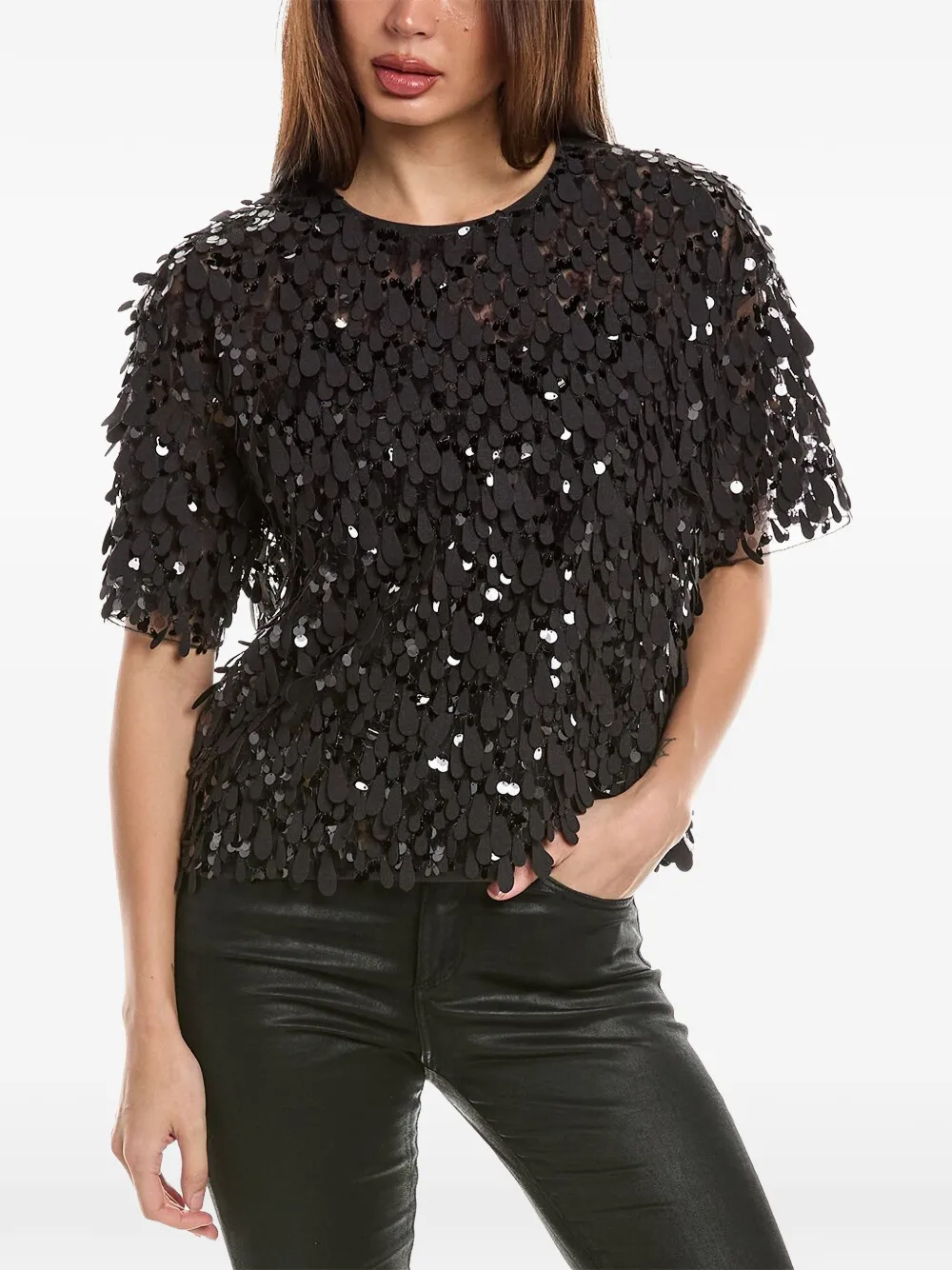 Brunello Cucinelli sequin-embellished short-sleeve top Zwart
