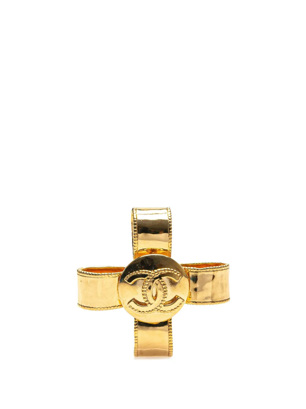 1997 Gold Plated CC Cross Ribbon Brooch costume brooch