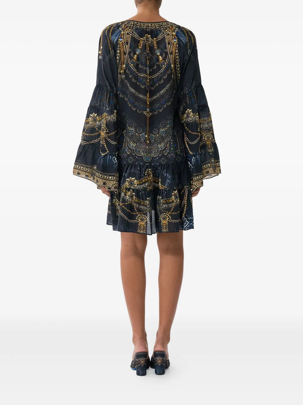 Camilla A-lijn mini-jurk met gesmockt vlak Blauw