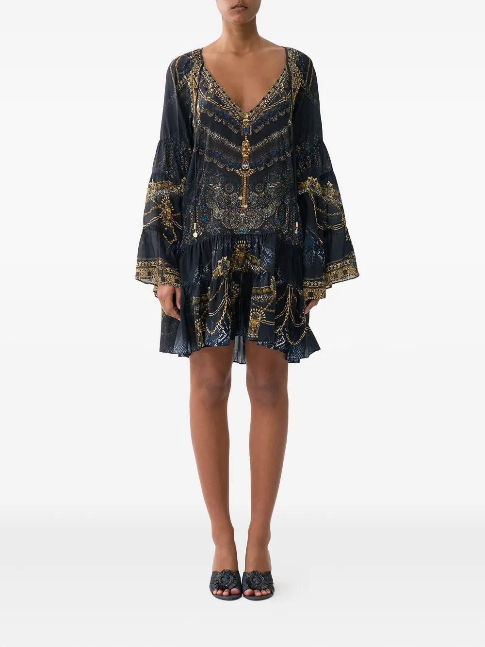 Camilla gathered-panel A-line mini dress - Blauw