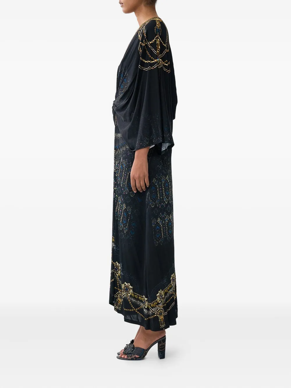 Camilla Jersey maxi-jurk met gesmockte voorkant Zwart