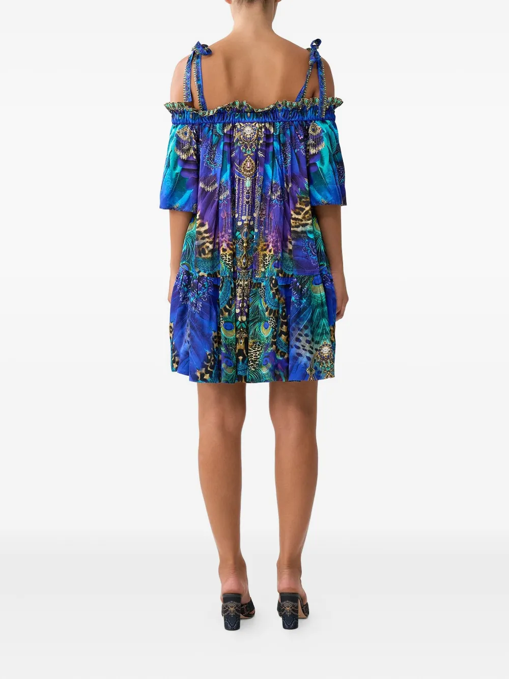 Camilla Off-shoulder jurk met franje Blauw