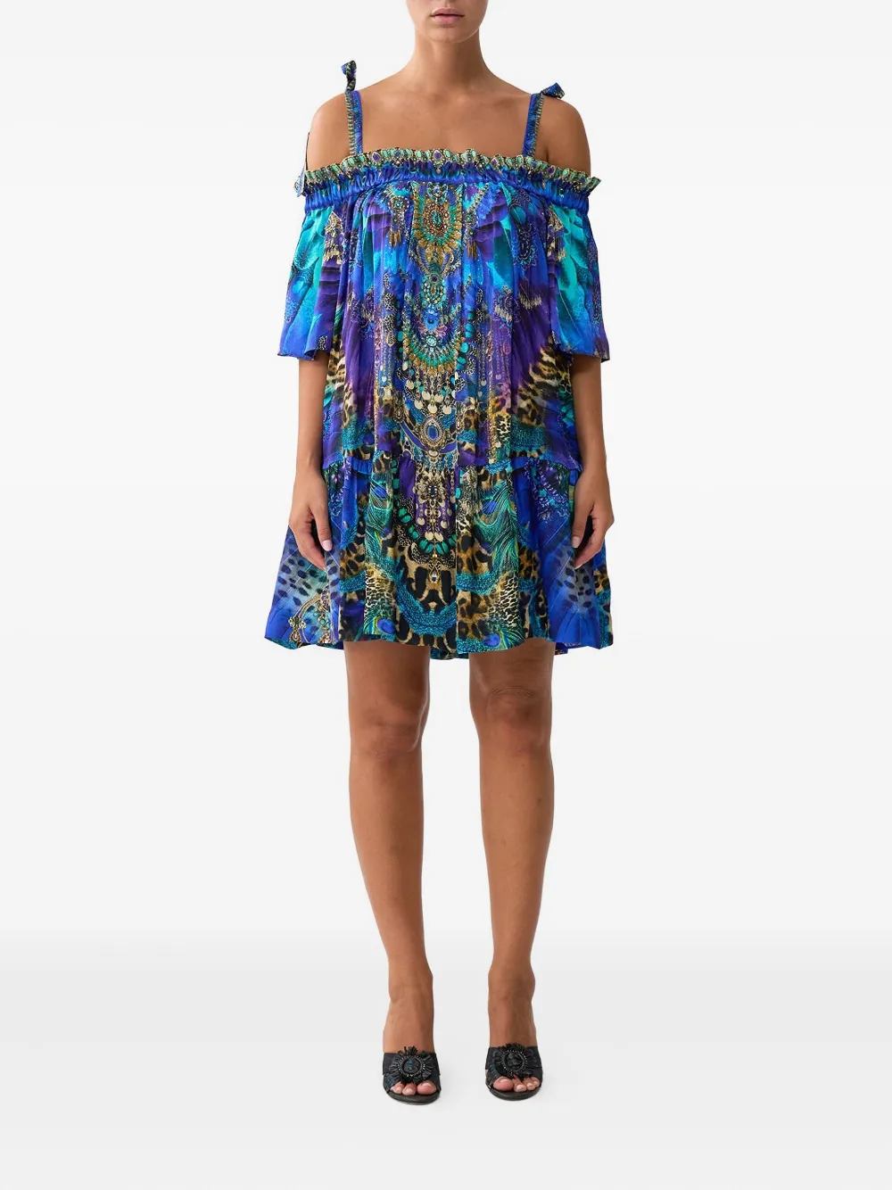 Camilla off shoulder frill dress - Blauw