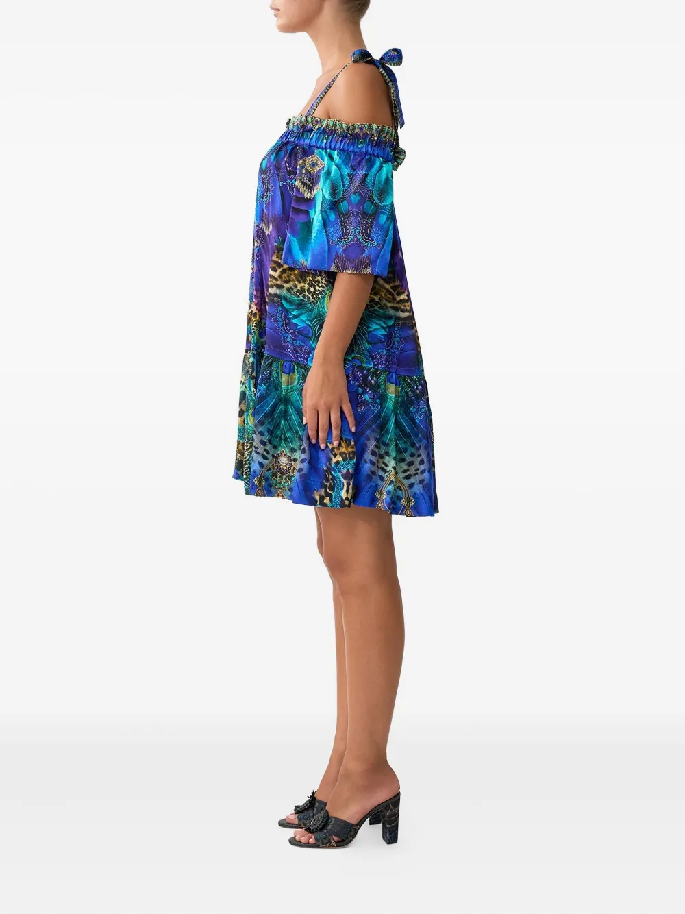 Camilla Off-shoulder jurk met franje Blauw