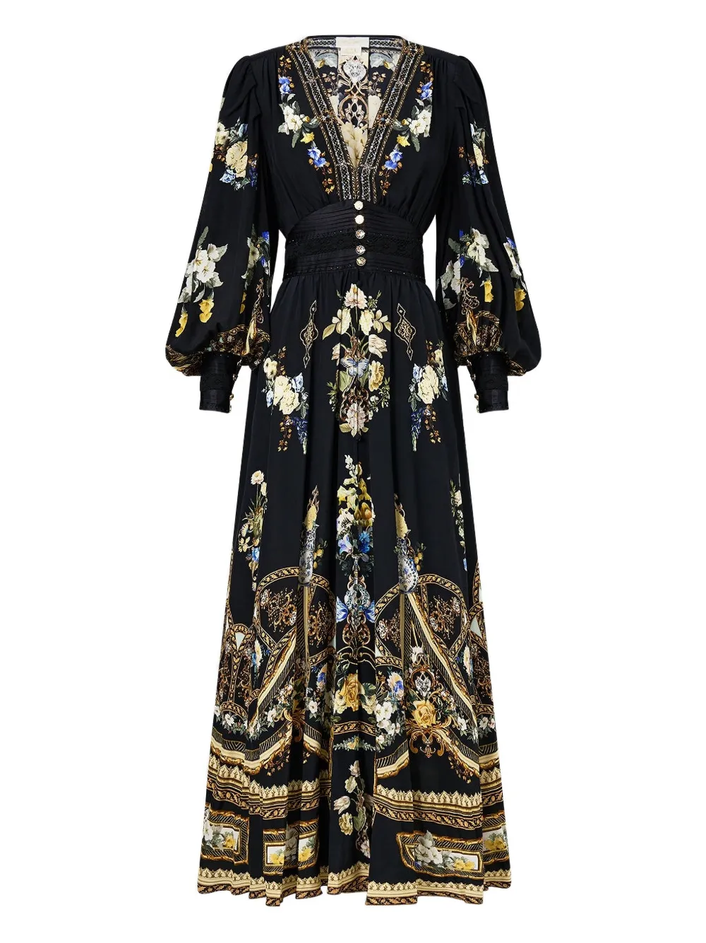 Camilla V-neck ottoman elegance maxi dress - ブラック Camilla V-neck ottoman elegance maxi dress - ブラック
