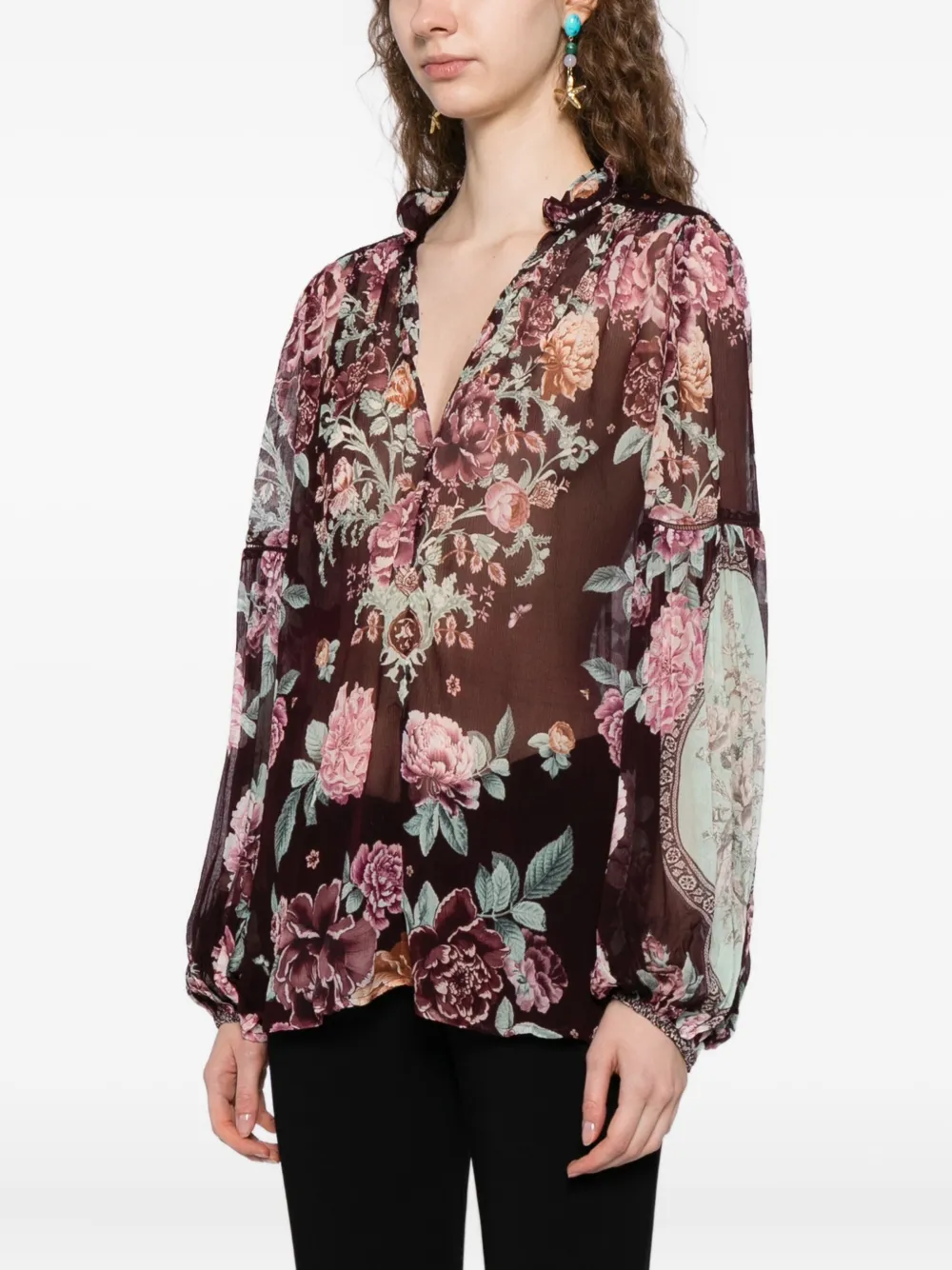 Camilla Blouse met franje Bruin