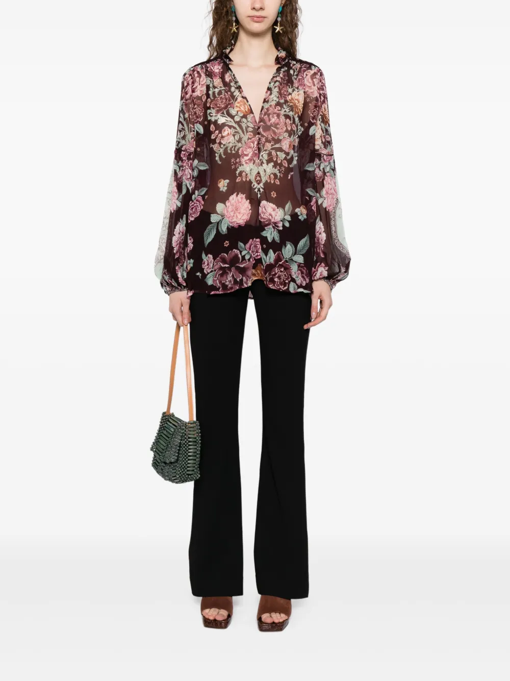 Camilla Blouse met franje Bruin