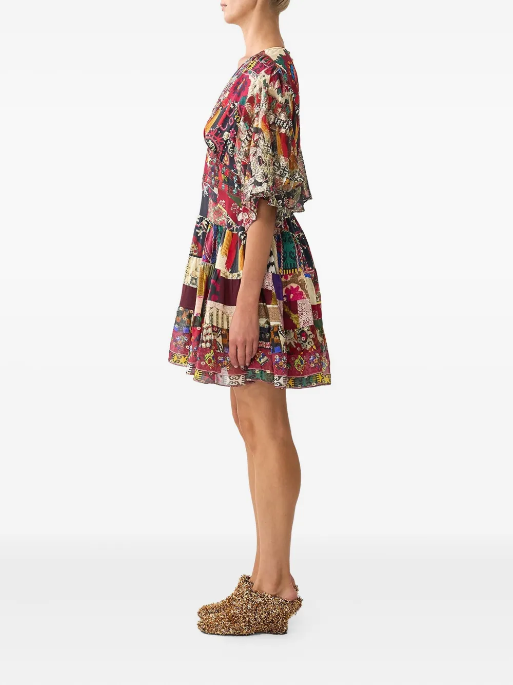 Camilla Tiered Patchwork Alchemy Mini Dress In Multi