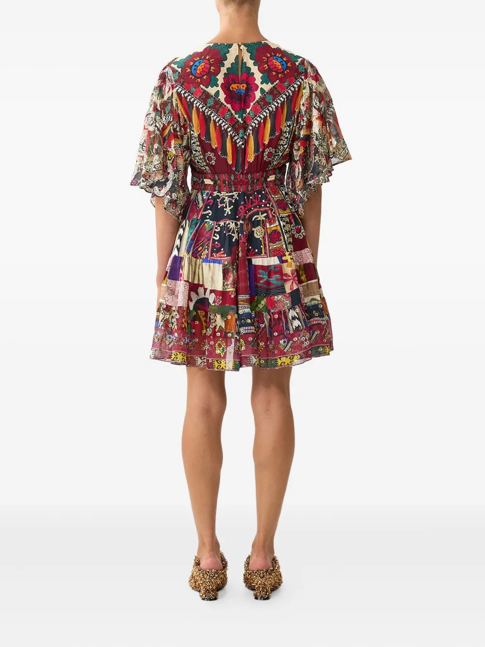 Camilla Tiered Patchwork Alchemy Mini Dress In Multi