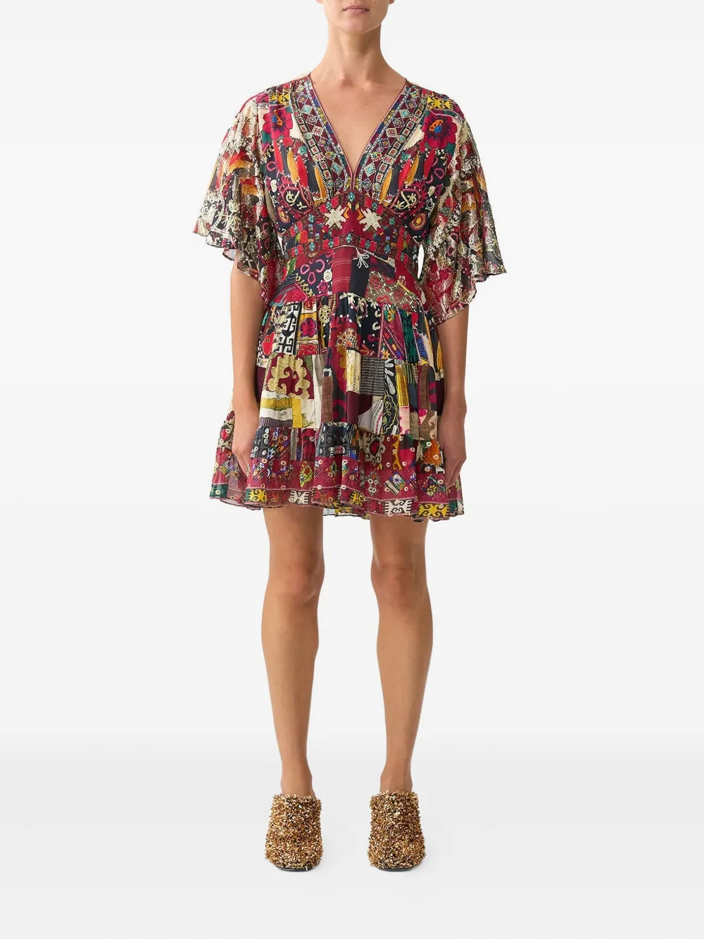 Camilla tiered patchwork alchemy mini dress - Rood