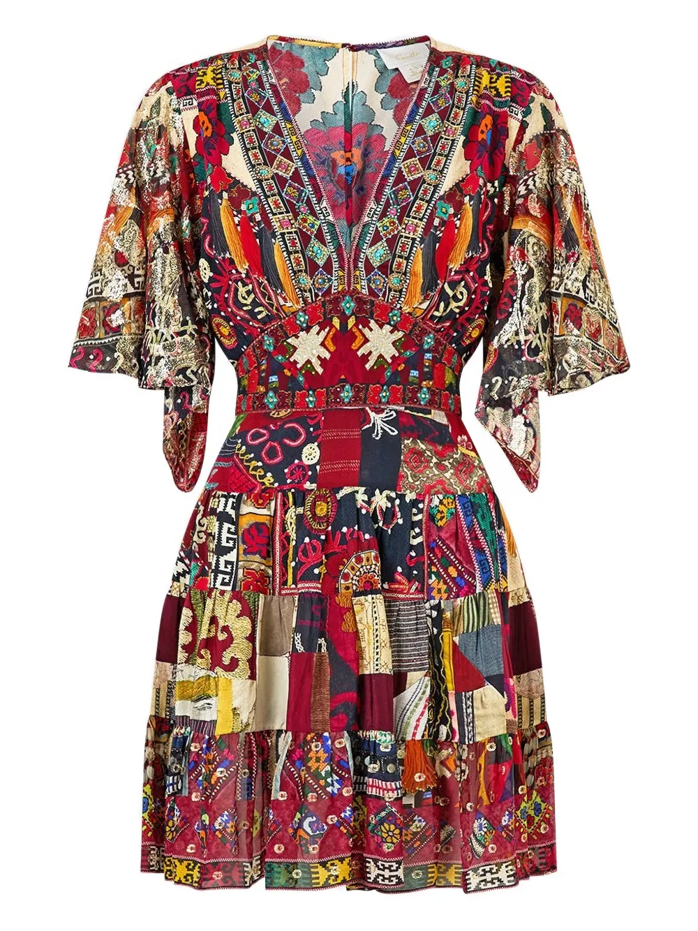 Camilla tiered patchwork alchemy mini dress - レッド Camilla tiered patchwork alchemy mini dress - レッド