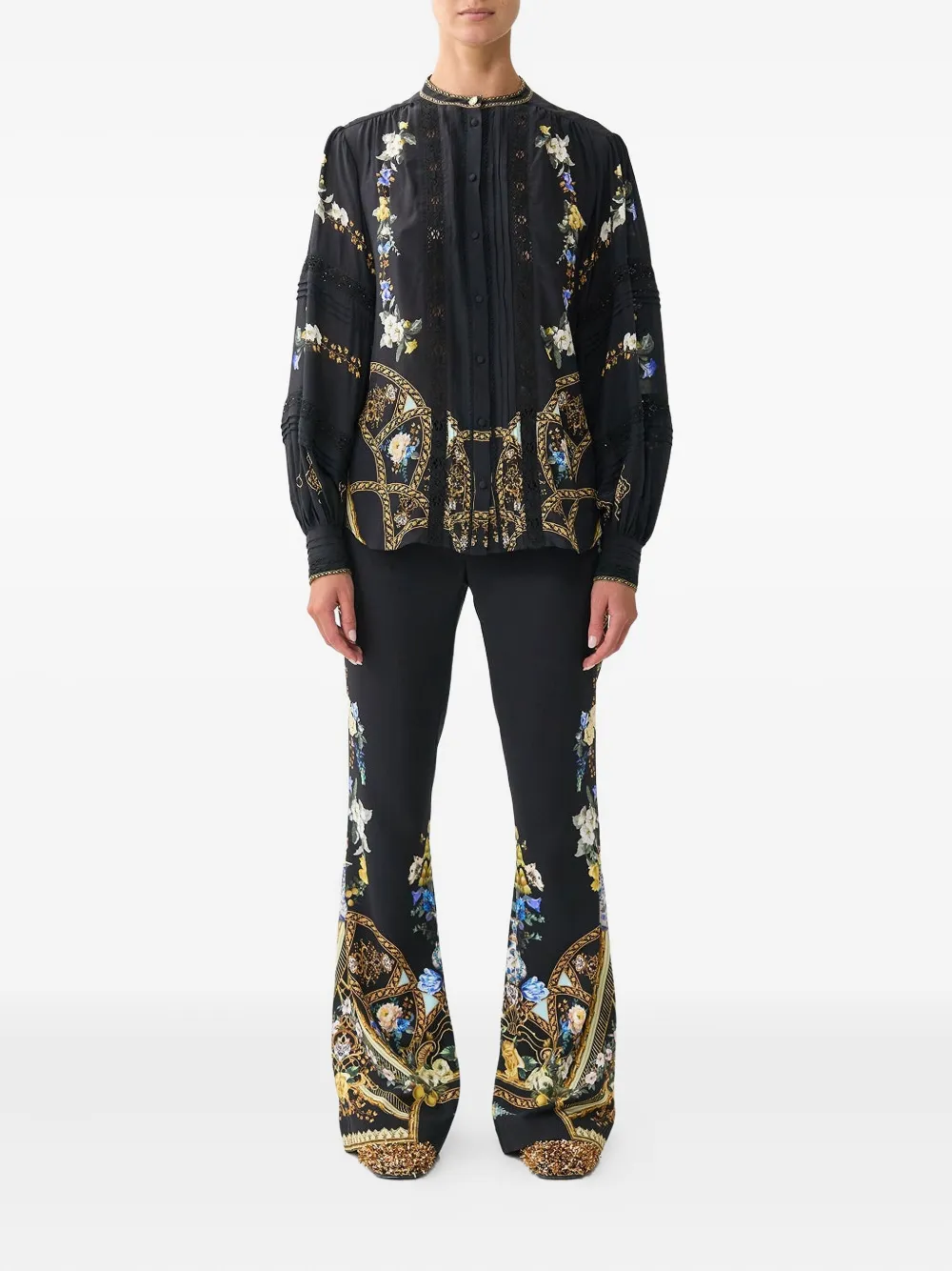 Camilla long-sleeve ottoman elegance blouse - Zwart