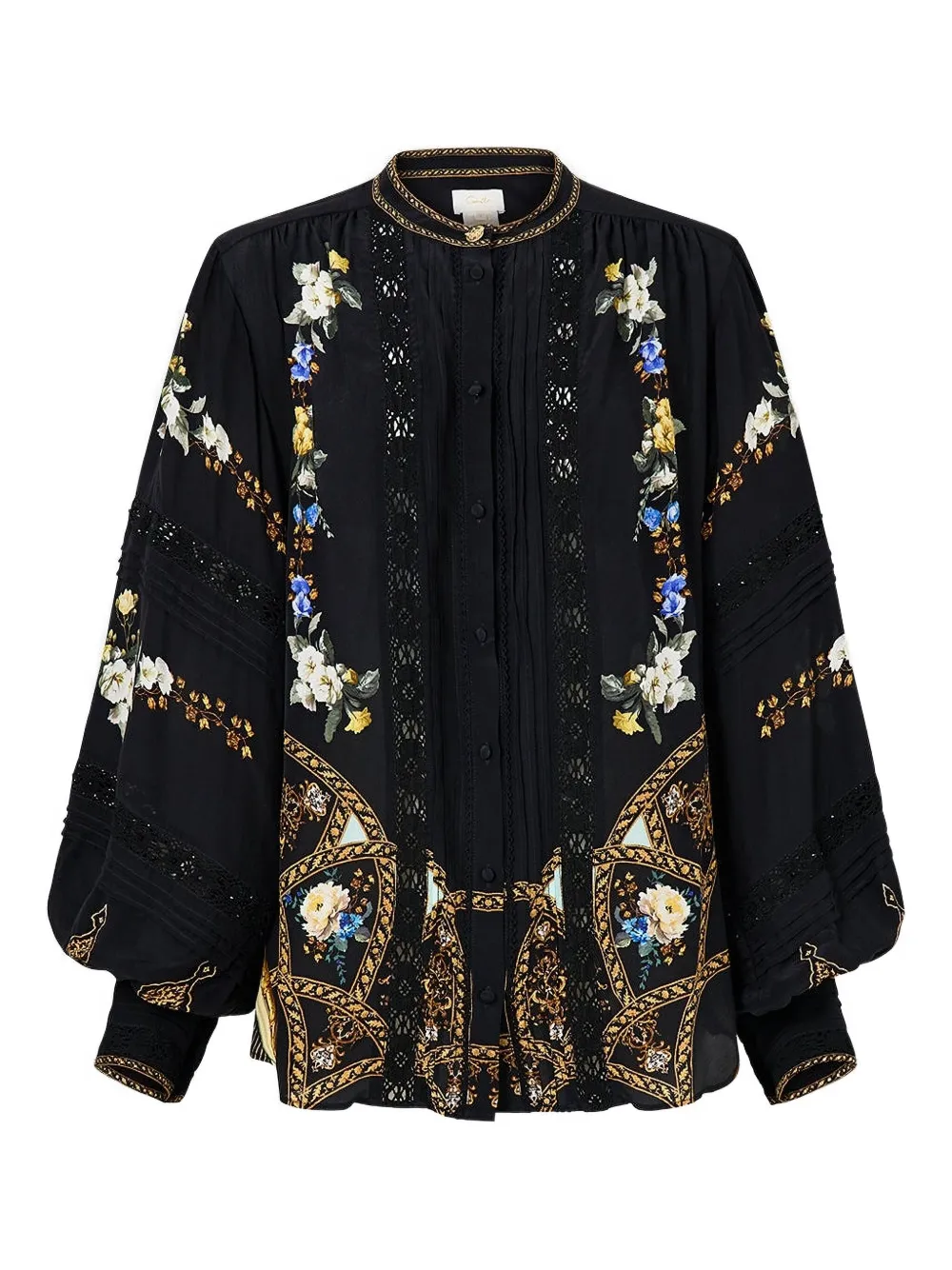 Camilla Ottoman Elegance Blouson-sleeve Blouse In Multi