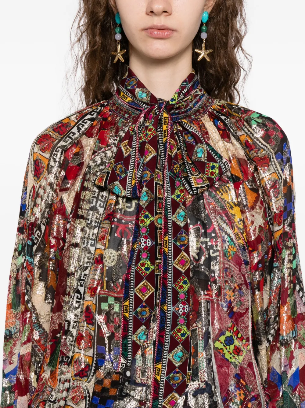 Camilla Blouse met patchwork Rood