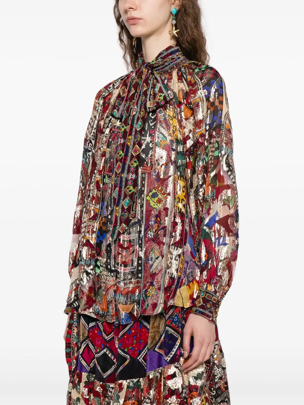 Camilla Blouse met patchwork Rood