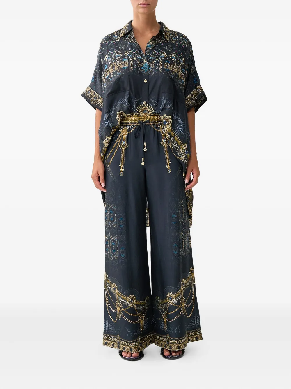 Camilla drawstring printed trousers - Zwart